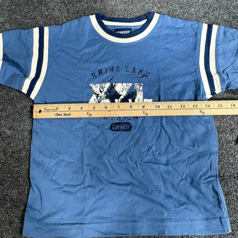 OshKosh B'gosh Shirt Boys 4 Blue Ringer Rhino Lake Sports Camp Graphic Tee